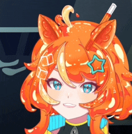 a close up of a cartoon character with orange hair