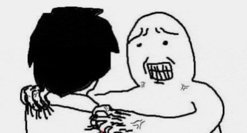 a black and white drawing of a man holding another man 's neck .