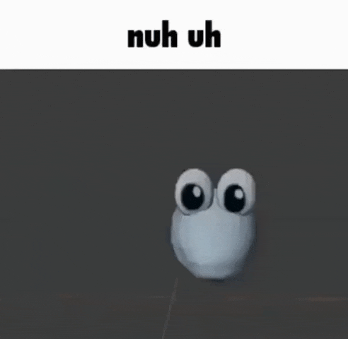 a cartoon character giving a thumbs up and the words nuh uh below it