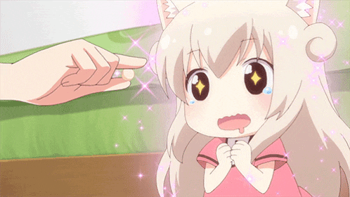 a little girl with a cat ear is crying and holding a cell phone