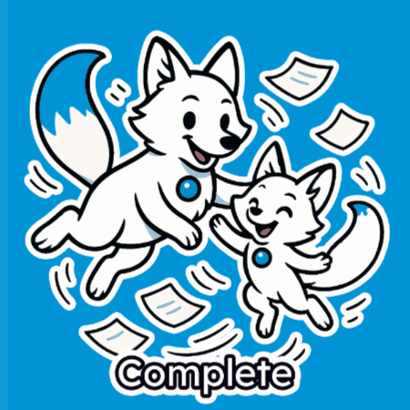 a cartoon of a dog and a cat with the words complete below them