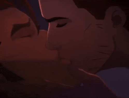 two men are kissing with their eyes closed