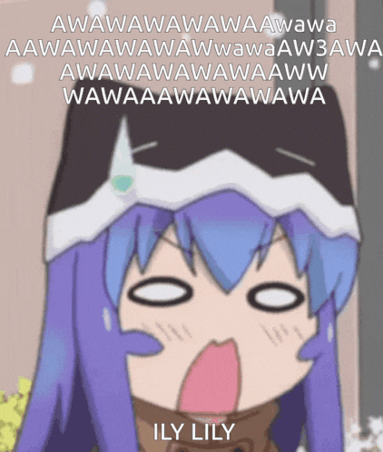 a cartoon of a girl with purple hair says ily lily in the corner