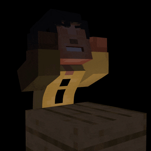 a minecraft character sitting on a wooden box
