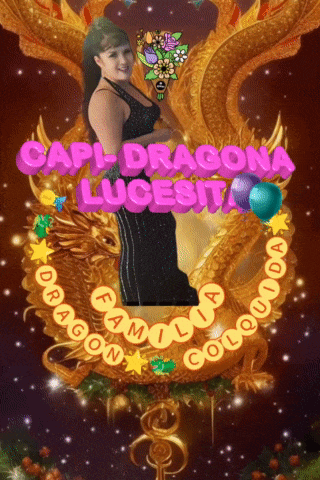 a picture of a woman with the words capl dragona lucesita in pink letters
