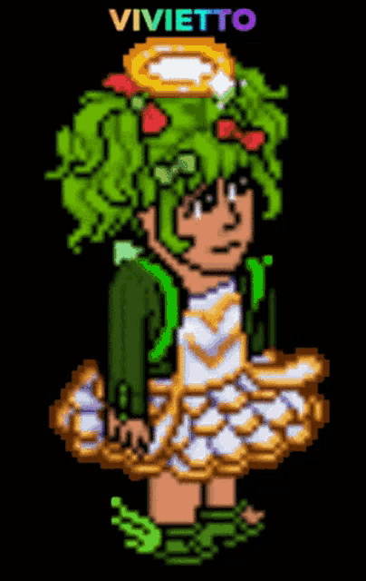a pixel art drawing of a girl with the name vivietto