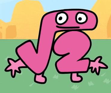 a cartoon drawing of a pink number two with big eyes