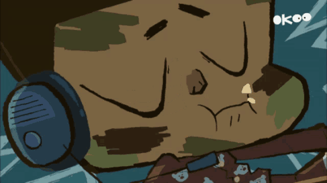 a cartoon drawing of a man in a tent with the word okoo on the bottom
