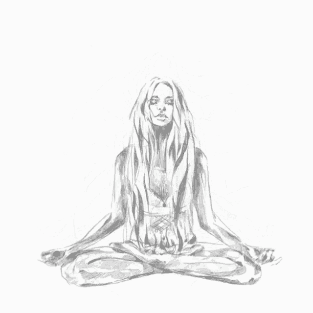 a pencil drawing of a woman in a lotus position