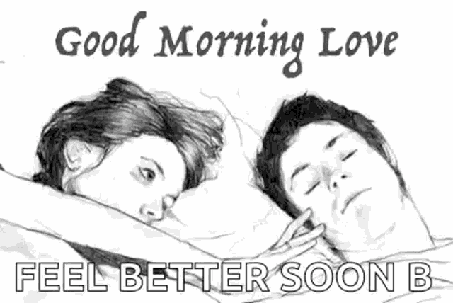 a pencil drawing of a man and a woman sleeping in bed .