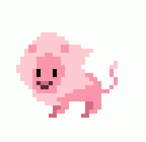 a pixel art of a pink lion with a pink tail