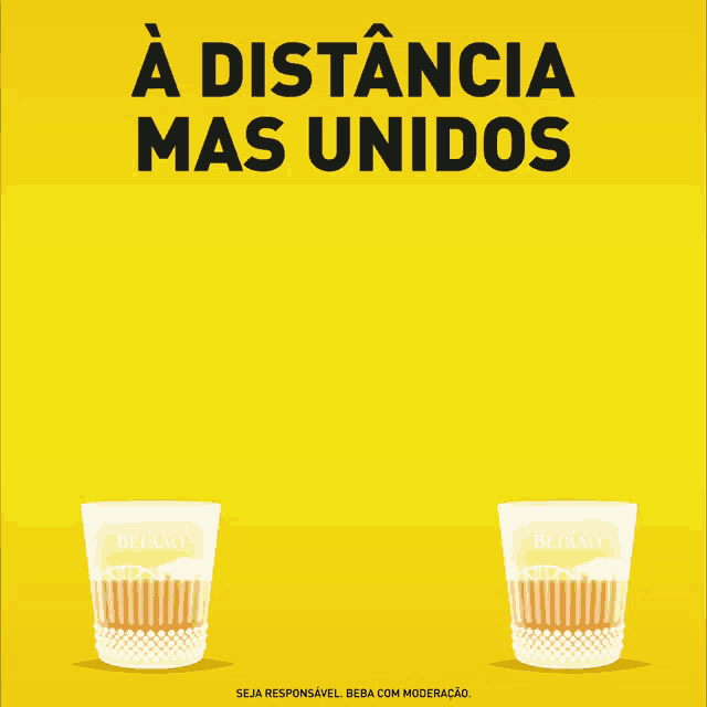 a yellow poster with a rainbow and two glasses of beirão beer