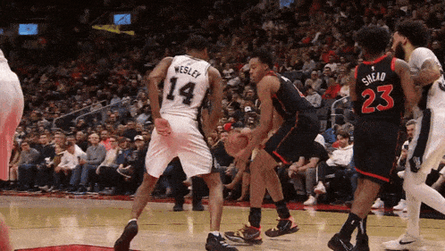 a basketball player with the number 23 on his back