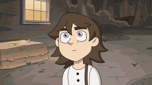 a cartoon drawing of a boy with brown hair