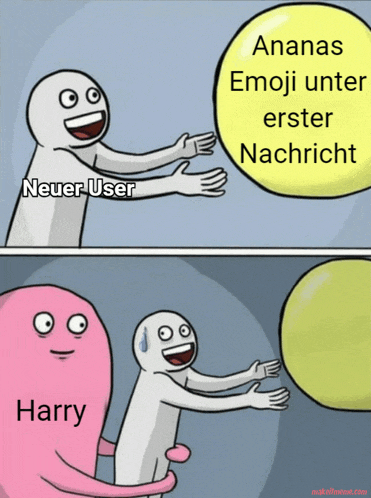 a cartoon of a man hugging another man with the words ananas emoji unter erster nachricht