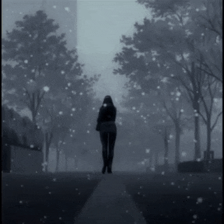 a woman is walking down a path in the snow in a park .
