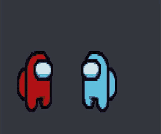 a pixel art of a red among us character and a blue among us character standing next to each other