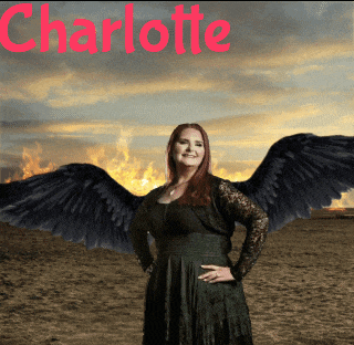 a woman with angel wings and the name charlotte on the top