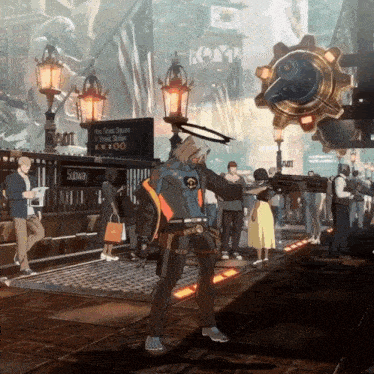 a video game character stands in front of a subway sign