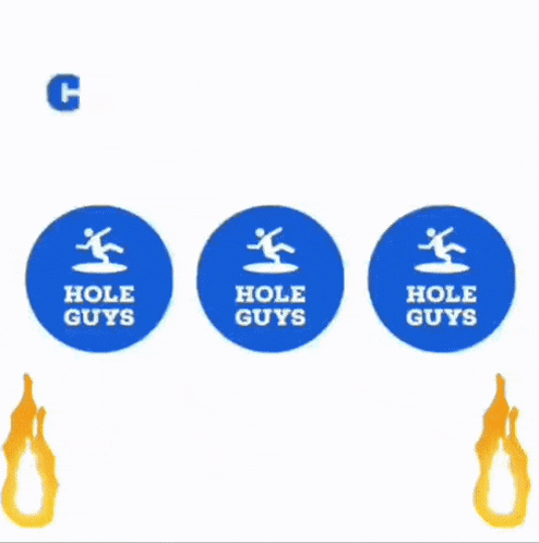a blue sign that says chad buys hole guys on it