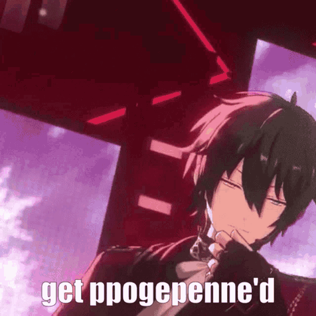a picture of a anime character with the words get ppogepenne 'd on it