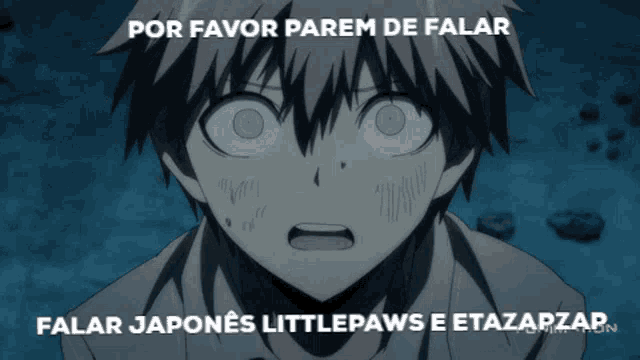 a cartoon of a boy with the words por favor parem de falar below him