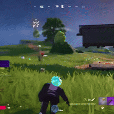 a screenshot of a video game shows a man walking through a field