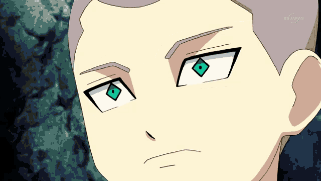 a close up of a cartoon character 's face with a tv tokyo logo behind him