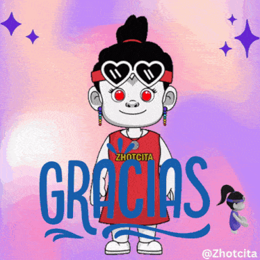 a cartoon of a girl wearing sunglasses and a zhotcita shirt