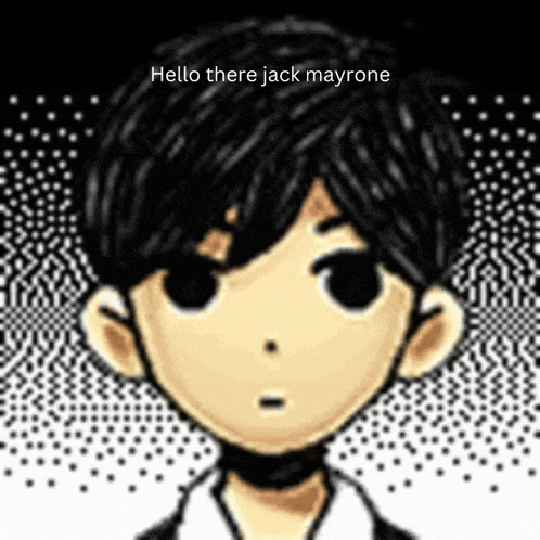 a black and white drawing of a boy with the words hello there jack mayrone below him