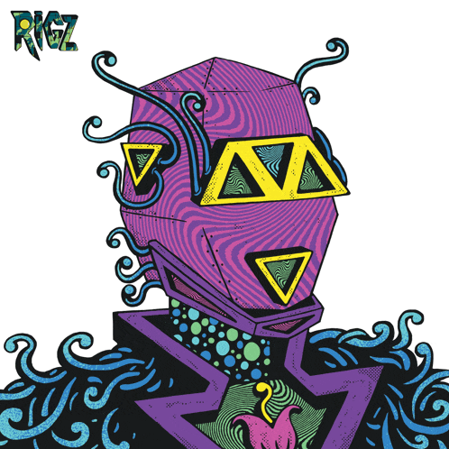 a colorful drawing of a robot with the letters rigz on the bottom