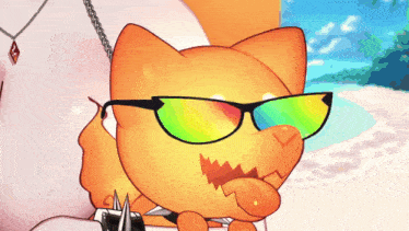 a cartoon cat wearing sunglasses and a necklace is sticking its tongue out