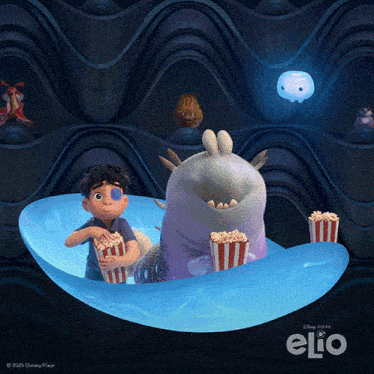 a poster for the movie elio shows a boy and a monster