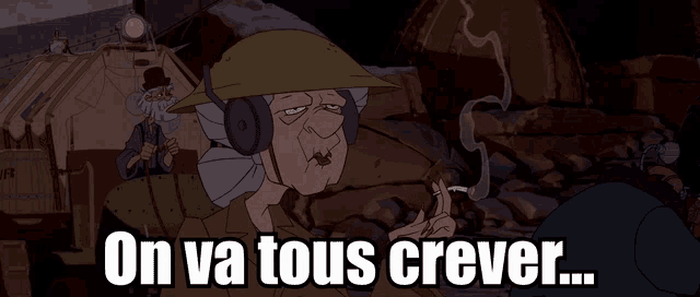 a cartoon of an old woman with the words on va tous crever