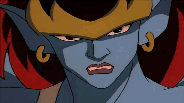a close up of a cartoon character with a crown on her head