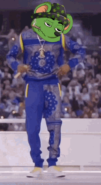 a cartoon of a man wearing a blue sweater and blue pants