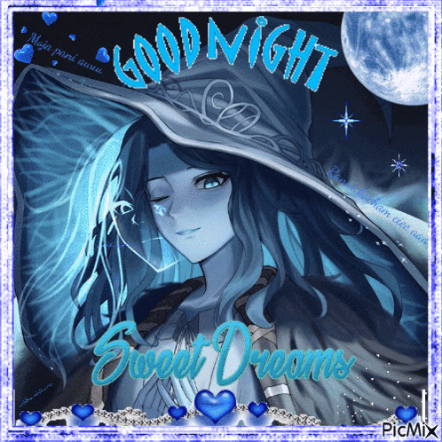 a picture of a girl with the words good night sweet dreams written on it