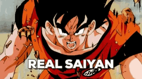 a picture of a cartoon character with the words real saiyan written below him