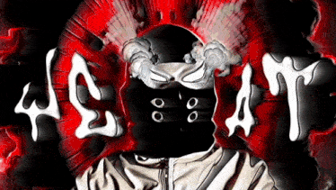 a person wearing a mask with smoke coming out of their eyes and the word heat written in white