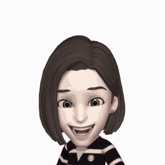 a cartoon of a woman with brown hair and a black and white striped sweater