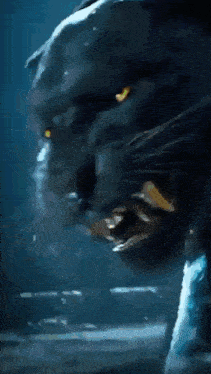 a painting of a black panther with yellow eyes