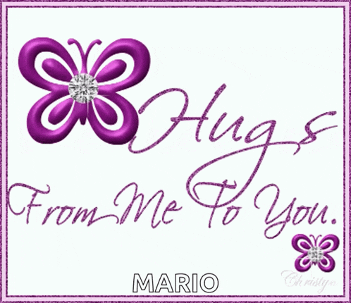 a purple butterfly with the words hugs from me to you on it