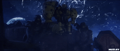 a picture of a robot with the word huxley on the bottom right