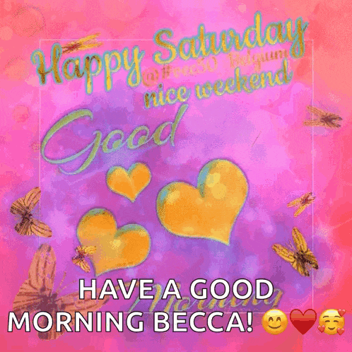 a happy saturday greeting card with butterflies and hearts