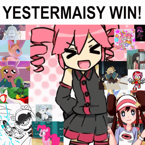 a poster that says yestermaisy win with cartoon characters