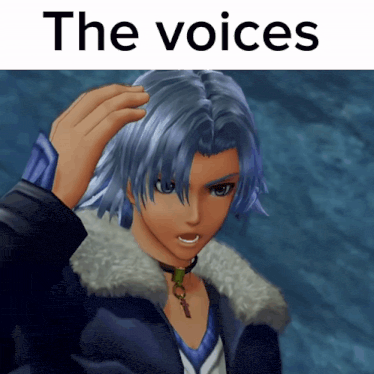 a picture of a video game character with the words the voices above it