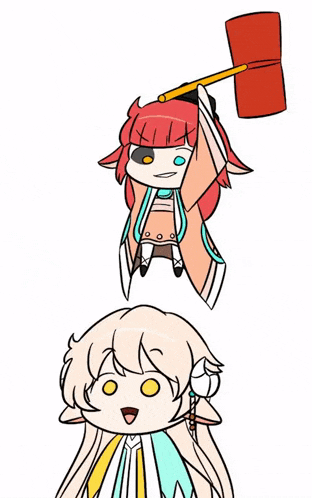 a cartoon of a girl holding a hammer and another girl holding a hammer .