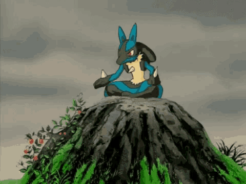 a drawing of a pokemon sitting on a rock