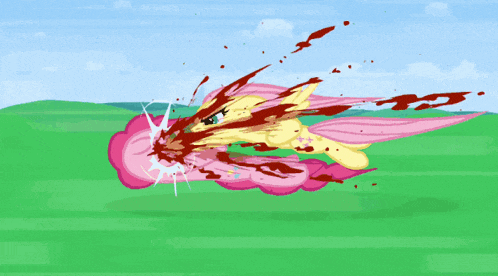 a cartoon of a pony fighting a pink worm