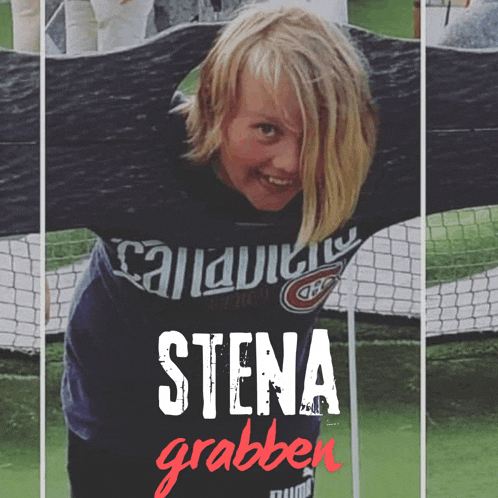 a young girl with the name stena grabben written on her shirt